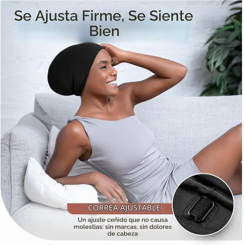 Vista 3 de Gorro de satén de seda para dormir - Gorro de dormir negro para mujeres y hombres