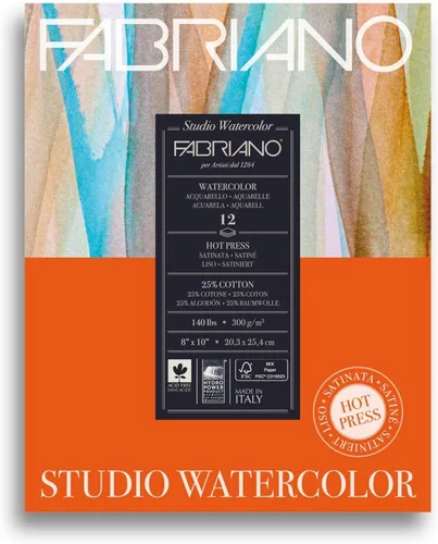 Vista 4 de Fabriano Studio Papel de acuarela, prensa caliente, 8 x 10 pulgadas, 40 kg, 20 hojas