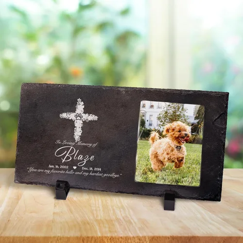 Vista 16 de Farfume Piedras conmemorativas personalizadas para mascotas con foto y texto Marcadores personalizados para tumbas para mascotas Lápidas
