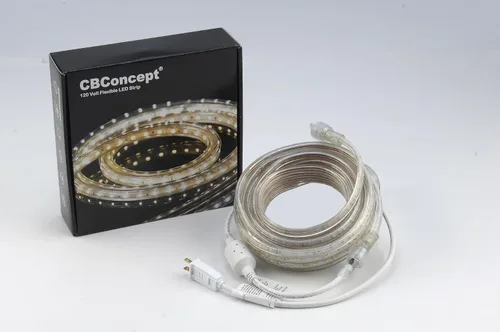 Vista 4 de CBconcept Listado UL, 50 pies, 5500 lúmenes, 6000 K blanco puro, regulable, tira de luz LED plana flexible de 110-120 V CA, 930 unidades 3528 LED