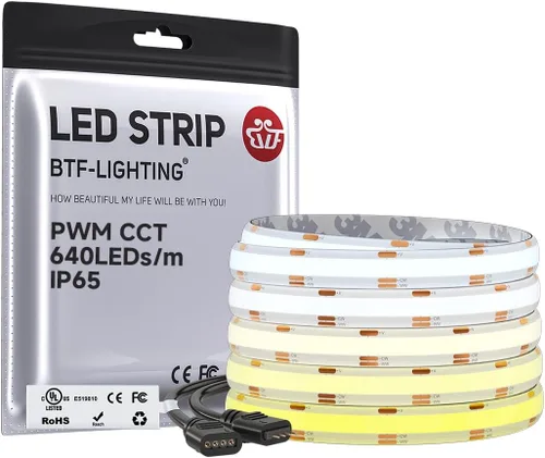 Vista 9 de BTF-LIGHTING - Tira de luz LED COB blanca sintonizable de 3000K-6000K con control remoto RF, CRI 90+ DC12V 16.4 pies regulable CCT ultra brillante