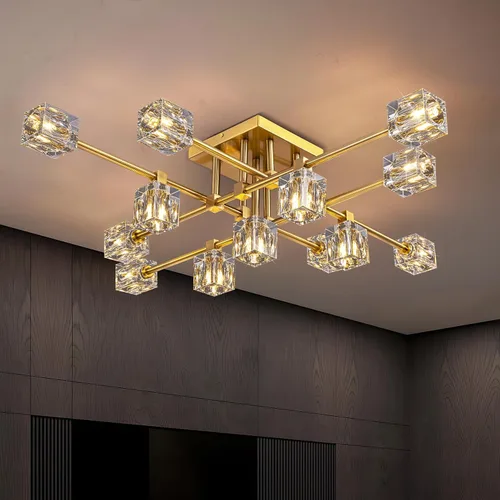 Vista 11 de Candelabro de Cristal Negro, Lámparas de Araña Sputnik con 12 Luces, Lámpara de Techo Moderna Ajustable en Altura Semiempotrada para Comedor, Isla