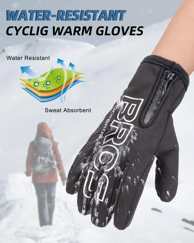Vista 3 de ROCKBROS Guantes de ciclismo de invierno para hombres y mujeres, resistentes al agua, guantes de pantalla táctil, absorbentes de golpes, guantes