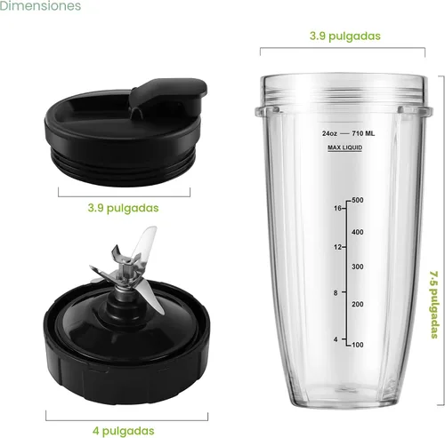 Vista 4 de Piezas de repuesto para licuadora Ninja, vasos de licuadora Ninja de 24 onzas con tapas para llevar, hoja extractora de 7 aletas, compatible
