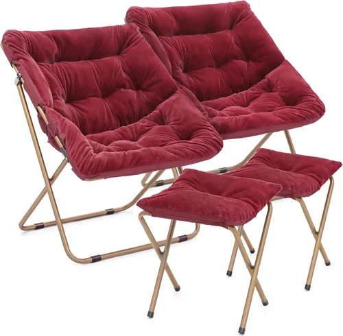 Vista 13 de Magshion Silla plegable de gran tamaño para adultos, silla de lectura con otomana, asiento circular esponjoso de piel sintética, cómoda silla