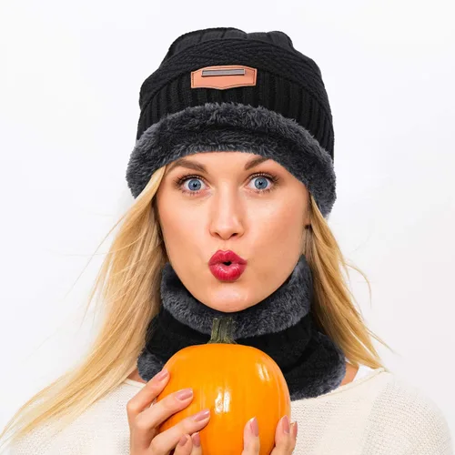 Vista 5 de Gorro y bufanda de invierno con forro polar, unisex, diseño de calavera