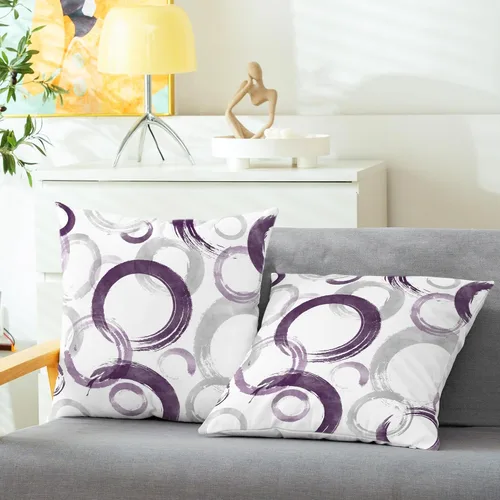Vista 2 de CaliTime Juego de 2 fundas de almohada decorativas con estampado de círculos geométricos de tinta y lavado, para sofá, cama, decoración de casa