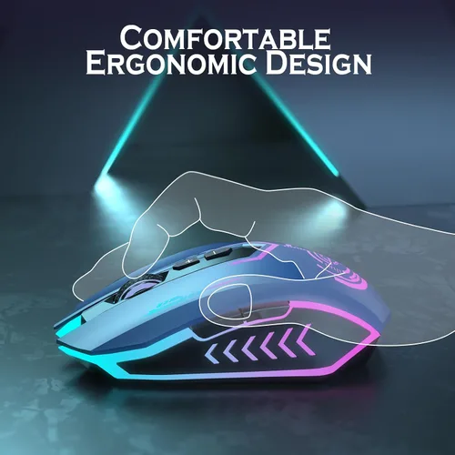 Vista 6 de UHURU Mouse para juegos, mouse inalámbrico para juegos con 7 botones, 7 colores LED intercambiables hasta 12000 DPI, mouse USB recargable para PC