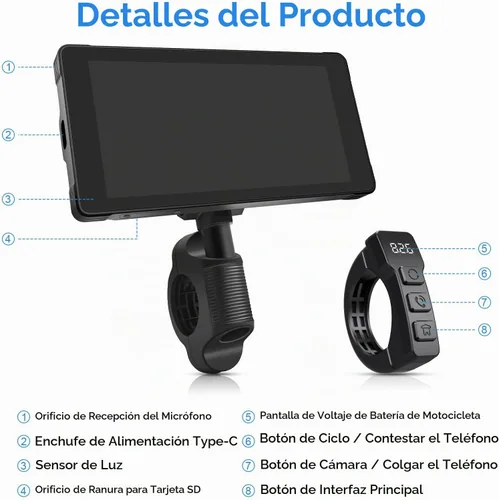 Vista 6 de LBW Cámara de tablero DVR de alta calidad: Carplay inalámbrico para motocicleta y Android Auto, TPMS, 1080P HD Dash Cam frontal y trasera, pantalla