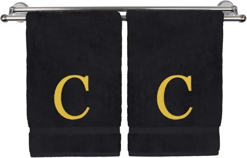 Vista 111 de Toalla de mano monogramada, regalo personalizado, juego de 2 - Toalla bordada con letra de bloque dorada - Extra absorbente 100% algodón turco