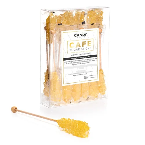 Vista 8 de Candy Envy - Gold Café Sugar Sticks Mini Rock Candy - 36 golosinas doradas envueltas individualmente - Sabor a azúcar original