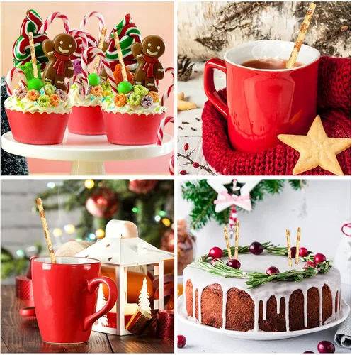Vista 4 de 200 popotes de Navidad para hombre de jengibre, pajitas de papel desechables de Navidad marrones para bebidas y decoraciones de cócteles