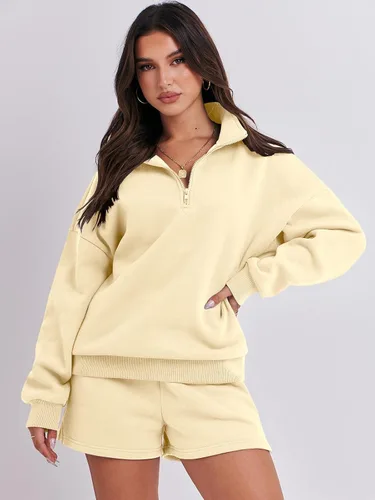 Vista 2 de Prinbara Conjunto deportivo de 2 piezas para mujer, sudadera de cuello con media cremallera, ropa de descanso, ropa Y2K