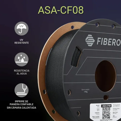 Vista 2 de Polymaker Fiberon ASA-CF08 Filamento ASA de fibra de carbono de 0.07 in 4.370 - 0.07 in Fiberon Asa-cf08 Negro 1.1 lbs (Código hexagonal: #000000)