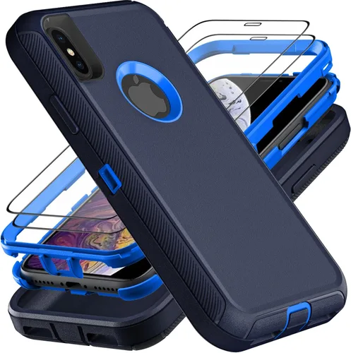 Vista 11 de YKHJKLEC Funda para iPhone X/iPhone Xs, grado militar 3 en 1, resistente a los golpes, a prueba de caídas, polvo con 2 protectores de pantalla