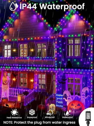 Vista 4 de Cadena de luces que cambian de color inteligente de 240 LED, 92 pies, luz de otoño naranja, control remoto con aplicación Music Sync, Multi