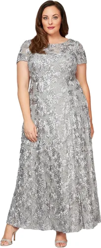 Vista 15 de Alex Evenings Women's Long Rosette Mother of The Bride Dress with Short Sleeves Bígaro cepillado