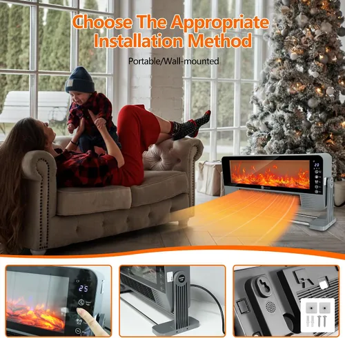 Vista 6 de Calentador de espacio, calentadores de espacio para uso en interiores, calentador de chimenea, WiFi y aplicación Tuya controlada, efecto de llama