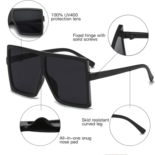 Vista 4 de GRFISIA Gafas de sol cuadradas de gran tamaño para mujeres y hombres, sombras planas a la moda