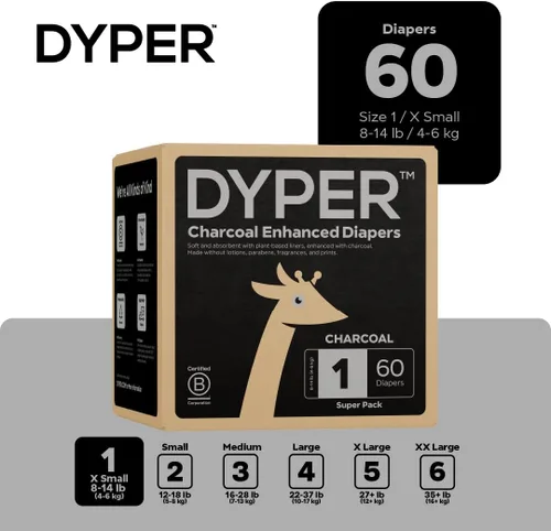 Vista 2 de DYPER Charcoal Enhanced Diapers Baby Diapers from Plant-Based* & Honest Materials Day & Overnight Diapers Disposable Diapers for Sensitive