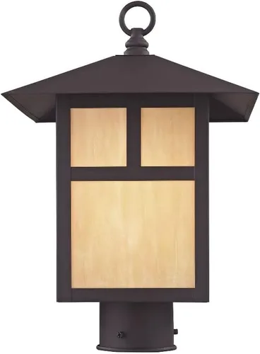 Vista 8 de Livex Lighting 2134-07 Montclair Mission 1 Light Outdoor Bronze Finish - Cabezal de poste de latón macizo con vidrio Tiffany iridiscente