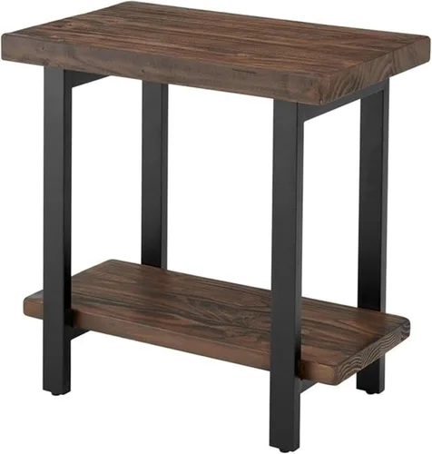 Vista 9 de Alaterre Furniture Pomona - Mesa auxiliar de madera maciza de 2 niveles con acabado natural y patas de metal, decoración moderna de granja