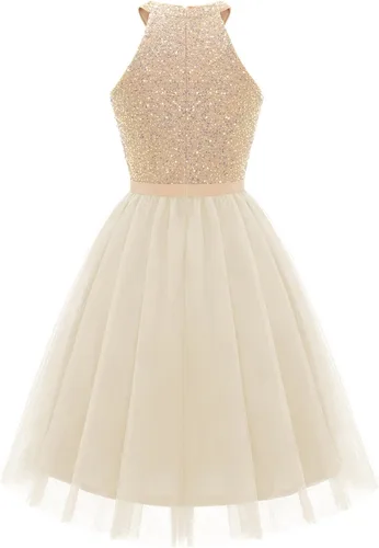 Vista 4 de Dressystar - Vestido corto de fiesta con escote halter para mujer, vestido de graduación de tul y encaje