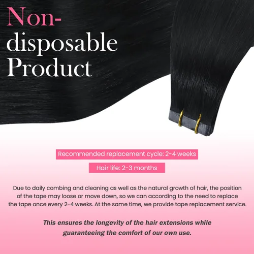 Vista 6 de Extensiones de cabello humano real color negro azabache, extensiones de cabello humano 100% Remy, sedosas y lacias, para mujeres, 20 unidades por