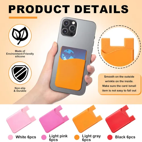 Vista 2 de Frienda 24 portatarjetas de teléfono adhesivo de silicona para la parte posterior del teléfono, funda adhesiva para tarjetas de crédito compatible