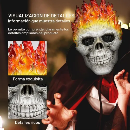 Vista 4 de Máscara de fantasma de caballero esqueleto aterrador, máscara