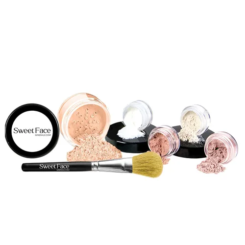Vista 11 de Kit de inicio de 6 piezas (BEIGE) Maquillaje mineral Tamaño de muestra Set cara desnuda mate base cubierta