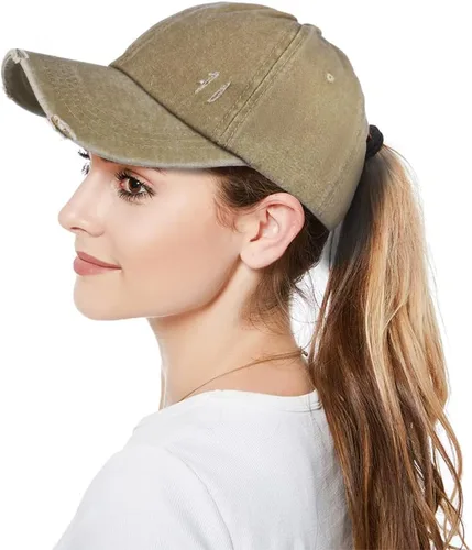 Vista 6 de Muryobao Gorra de béisbol ajustable de algodón desgastado para mujer, diseño de cola de caballo y moño desordenado