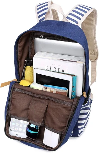 Vista 5 de Abshoo - Mochila de lona a rayas mochilas de adolescentes para niñas mochila escolar