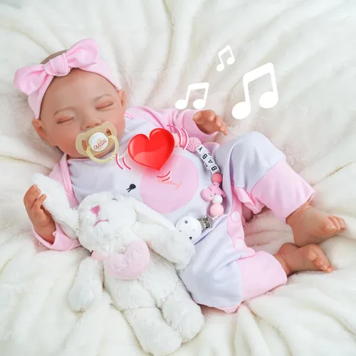 Vista 8 de BABESIDE Muñecas de bebé recién nacidas realistas, de 20 pulgadas, con texto en inglés "Sweet Smile", realista, cuerpo de tela recién nacida