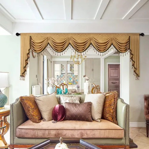Vista 18 de ELKCA Cenefa de Cascada Jacquard con Cuentas de Lujo Beige Cenefas de Cortinas de Ventana para Sala de Estar, Bolsillo para Varilla, 1 Panel