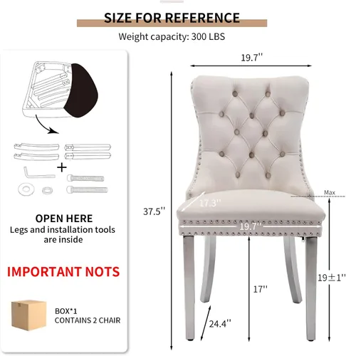 Vista 3 de Juego de 2 Sillas de Comedor Modernas de Mediados de Siglo, Tapizadas en Terciopelo Beige con Respaldo Acolchado, Sillas de Cocina y Comedor, Patas