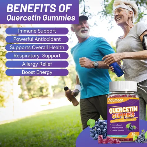 Vista 6 de Gomitas de quercetina, 1000 mg de quercetina con bromelina y zinc saúco, apoyo inmunológico y antioxidante, gomitas veganas para adultos y niños, 60