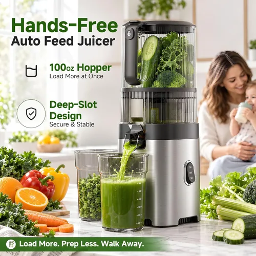 Vista 7 de AMZCHEF Exprimidor de prensa en frío, Juicer lento de alimentación