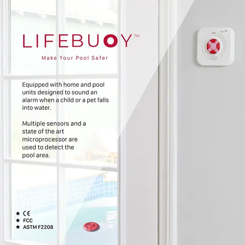 Vista 3 de Lifebuoy Sistema de alarma de piscina - Sensor de movimiento de piscina con algoritmo avanzado - Alarma inteligente para piscina que es controlada