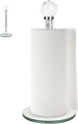 Vista 10 de Soporte decorativo para toallas de papel, dispensador de toallas de papel de cristal dorado, soporte para rollo de papel higiénico de decoración