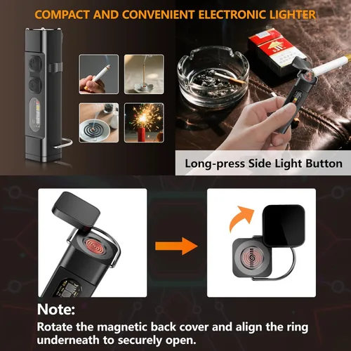Vista 3 de SKYFIRE 2Pack linterna recargable EDC con encendedor eléctrico, clip y base magnética, mini linternas con luz LED UV roja y blanca, luz de bolsillo