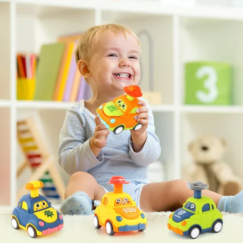 Vista 4 de Juguetes de coche para niños pequeños de 1 a 3 años, regalo de cumpleaños para niños y niñas de 1 a 3 años, juguetes de vehículos urbanos para tirar