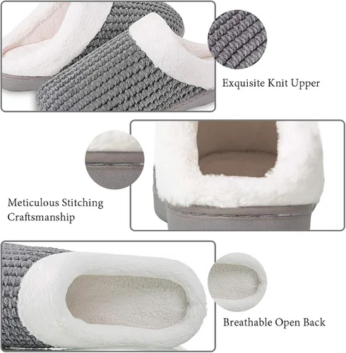 Vista 6 de Pantuflas de espuma viscoelástica para mujer cómodo vellón forrada de lana de felpa para interiores y exteriores