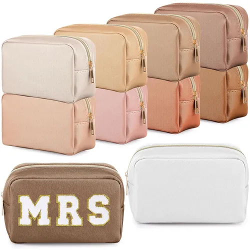 Vista 11 de Sweetude 10 bolsas de maquillaje a granel para mujeres, regalo preparatorio, bolsa de cosméticos de piel sintética, pequeña bolsa de aseo