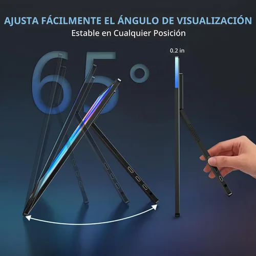 Vista 5 de KYY Monitor portátil 15.6 '' Extensor de pantalla para portátil con soporte Negro