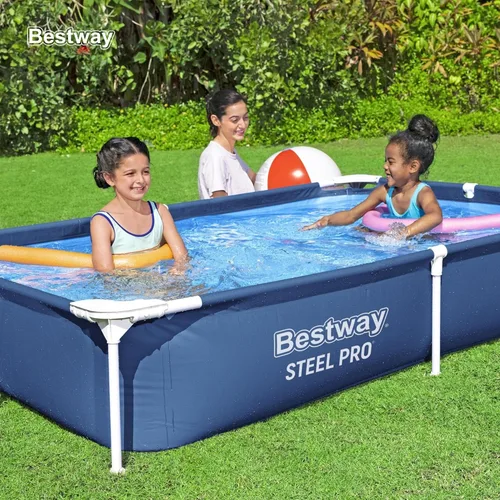 Vista 5 de Bestway Steel Pro - Piscina rectangular de 87 pulgadas x 59 pulgadas x 17 pulgadas con marco de metal sobre el suelo, para exteriores, color azul