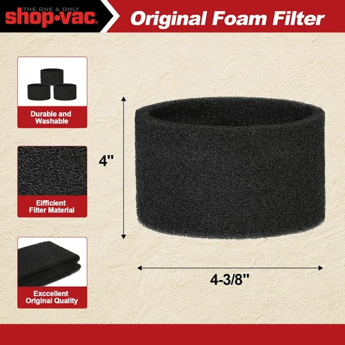 Vista 3 de Shop-Vac 90525 Reemplazo de filtro de funda de espuma, para la mayoría de aspiradoras Shop-Vac húmedas/secas de 1 galón, reemplaza las piezas #