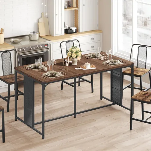 Vista 4 de YATINEY Mesa de comedor para 6-8, mesa de cocina grande de 63 pulgadas, mesa de comedor industrial, mesa rectangular de madera con pies ajustables