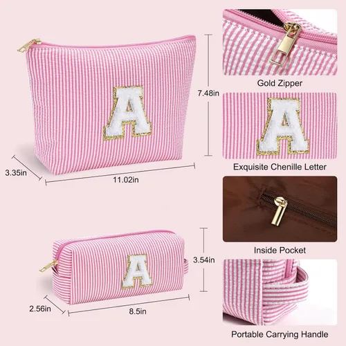 Vista 20 de YOOLIFE Regalos del Día de la Madre para Mujeres, Bolsa de Maquillaje con Iniciales, Bolsa de Maquillaje para Viaje, Bolsa de Maquillaje Negro