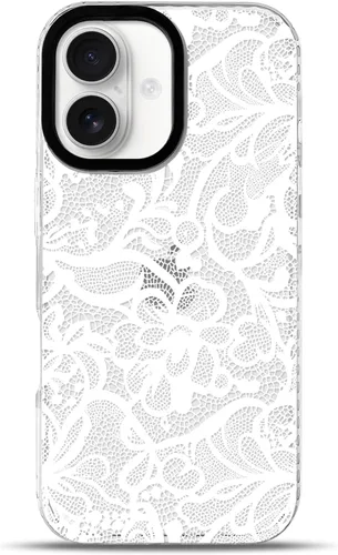 Vista 15 de NITITOP Funda para iPhone 13 Pro con flores de encaje transparente - Negro
